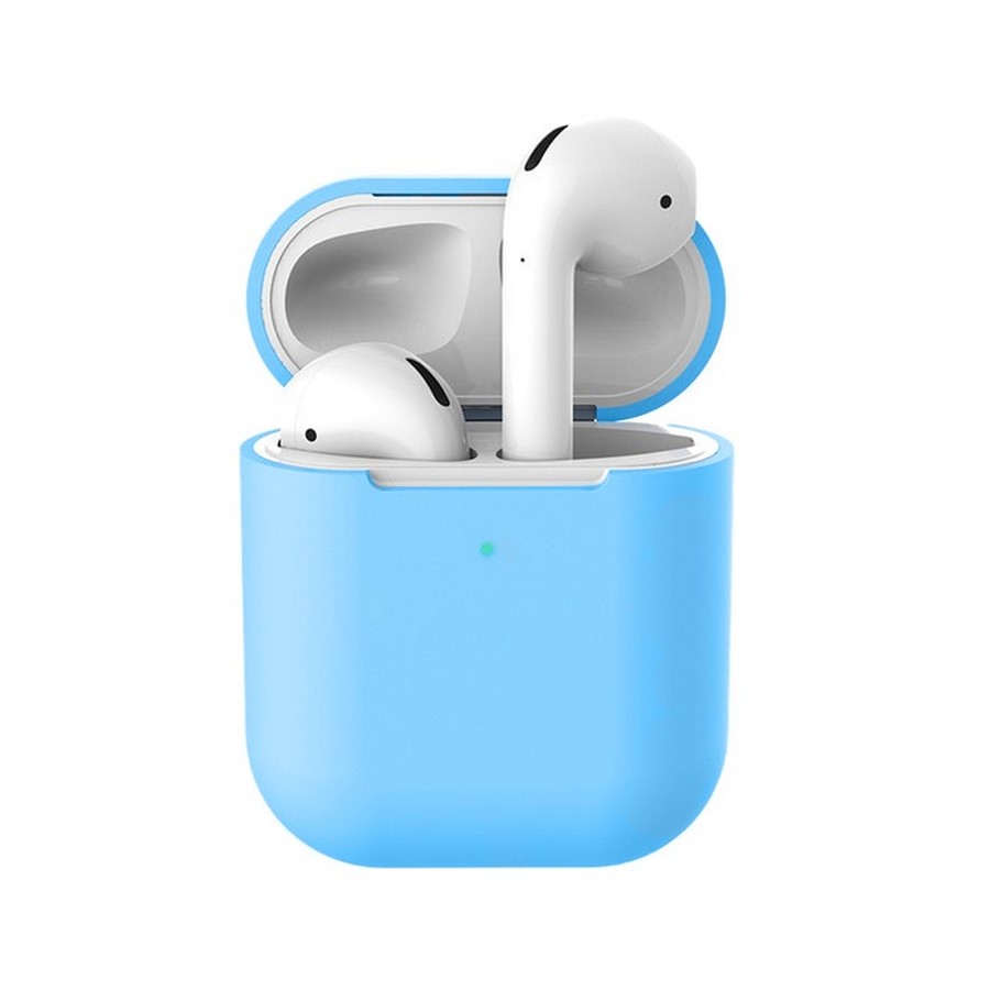 Аксессуары для сотовых оптом: Силиконовый чехол тонкий для Apple AirPods 2 голубой