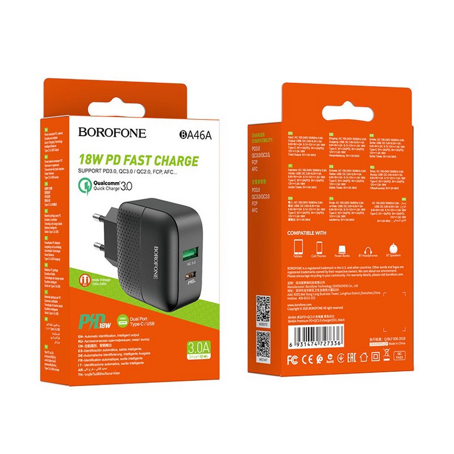    :  Borofone BA46A PD+Quick Charge 3.0 1USB/Type-C 