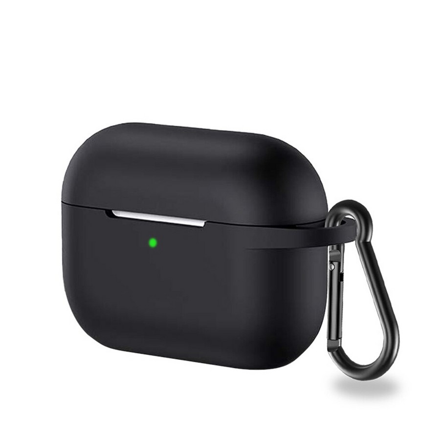 Аксессуары для сотовых оптом: Силиконовый чехол тонкий с карабином для Apple AirPods Pro черный