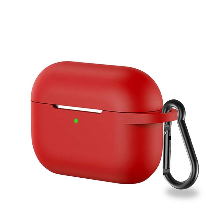 Аксессуары для сотовых оптом: Силиконовый чехол тонкий с карабином для Apple AirPods Pro красный