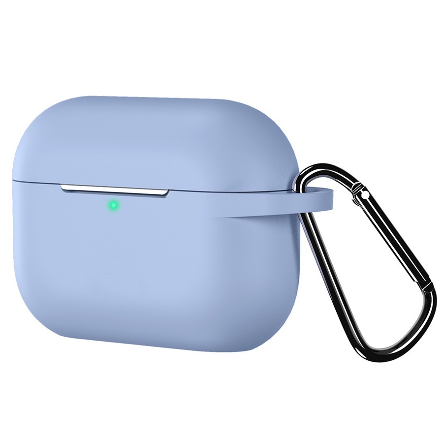 Аксессуары для сотовых оптом: Силиконовый чехол тонкий с карабином для Apple AirPods Pro голубой