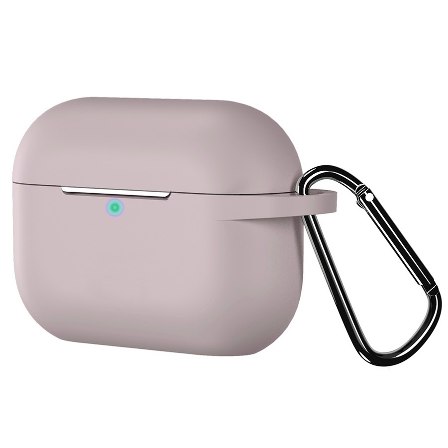 Аксессуары для сотовых оптом: Силиконовый чехол тонкий с карабином для Apple AirPods Pro бежевый