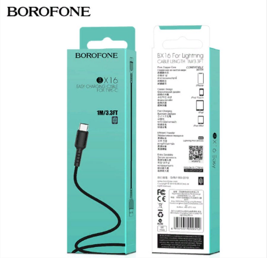 Аксессуары для сотовых оптом: USB кабель Borofone BX16 Type-c 1m черный
