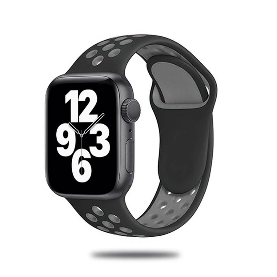 Аксессуары для сотовых оптом: Силиконовый ремешок Nike для Apple Watch 42/44/45mm черно-серый