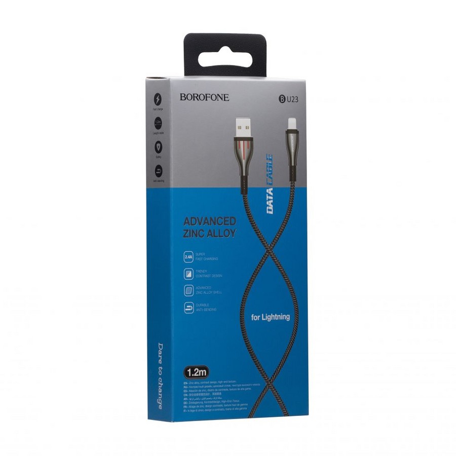 Аксессуары для сотовых оптом: USB кабель Borofone BU23 lightning 1.2m черный