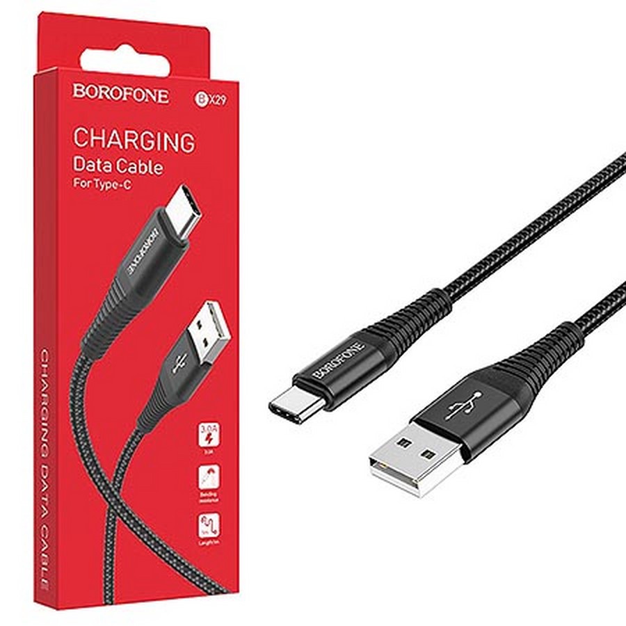 Аксессуары для сотовых оптом: USB кабель Borofone BX29 Type-C 3.0A 1m черный
