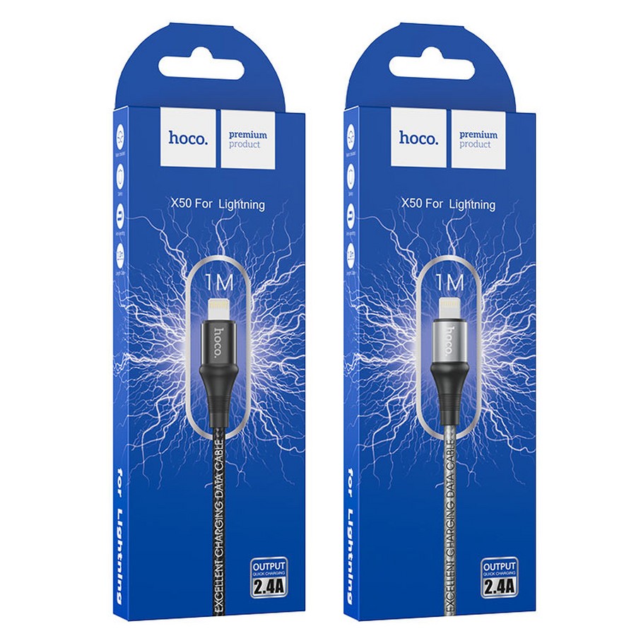 Аксессуары для сотовых оптом: USB кабель Hoco X50 Lightning 2.4A 1m черный