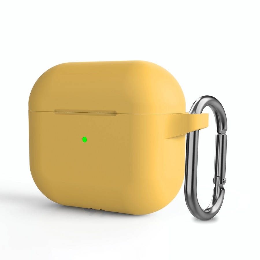 Аксессуары для сотовых оптом: Силиконовый чехол с карабином для Apple AirPods 3 желтый