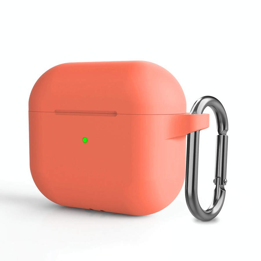 Аксессуары для сотовых оптом: Силиконовый чехол с карабином для Apple AirPods 3 персиковый