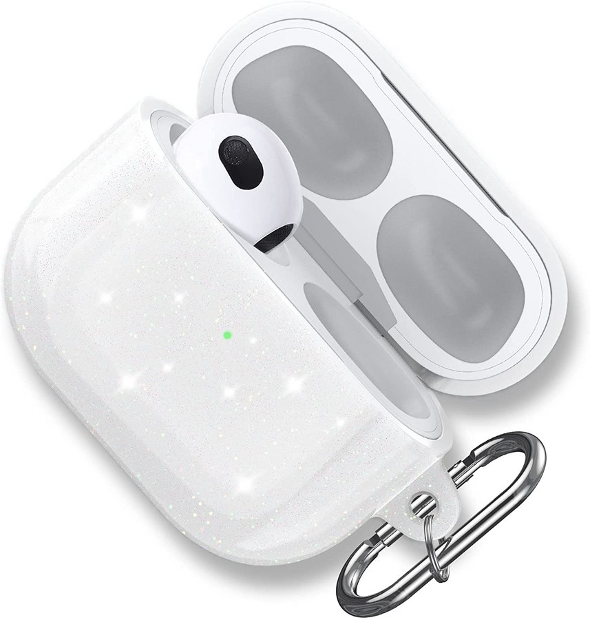 Аксессуары для сотовых оптом: Силиконовый чехол с карабином для Apple AirPods 3 прозрачный
