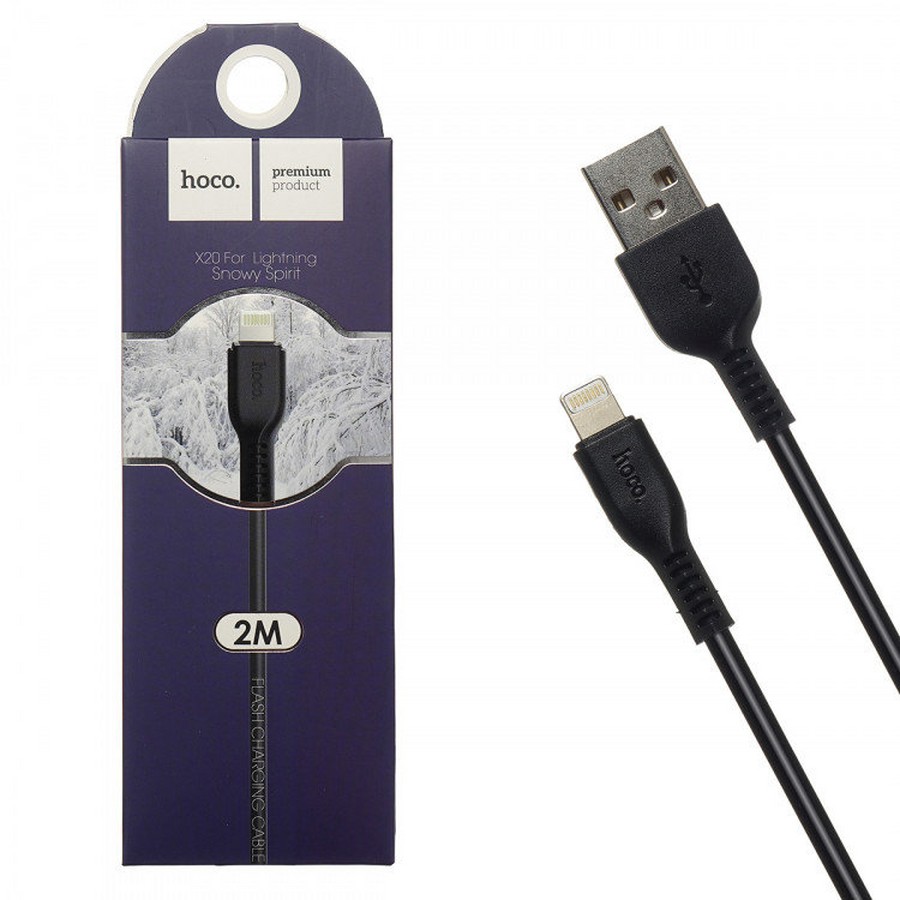 Аксессуары для сотовых оптом: USB кабель Hoco X20 Lightning 2m черный