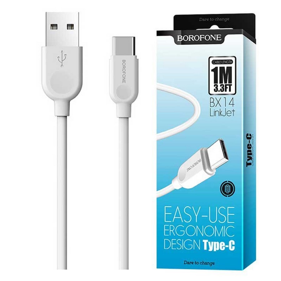 Аксессуары для сотовых оптом: USB кабель Borofone BX14 Type-C 3.0A 2m белый