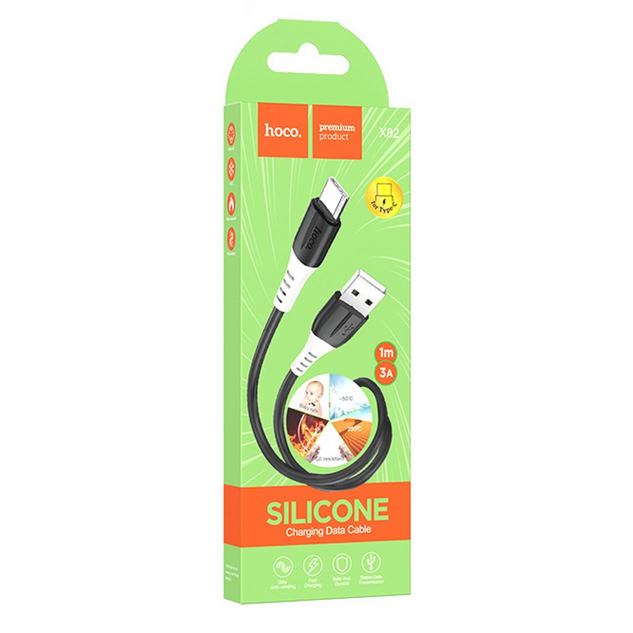 Аксессуары для сотовых оптом: USB кабель Hoco X82 Type-C 1m 3.0A черный silicone