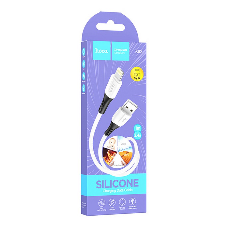 Аксессуары для сотовых оптом: USB кабель Hoco X82 Lightning 1m 2.4A белый silicone