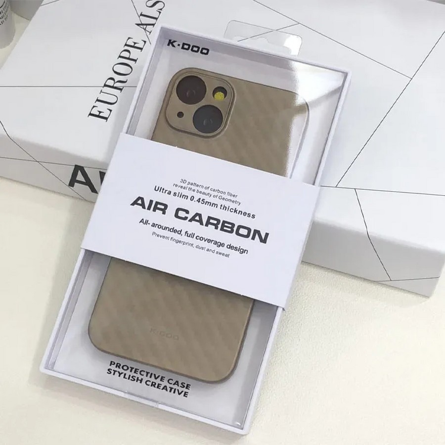 Аксессуары для сотовых оптом: Пластиковая накладка Premium K-Doo Air Carbon Ultra slim (0,45 мм) для Apple iPhone 14 Max (6.7) 2 Lenses золото