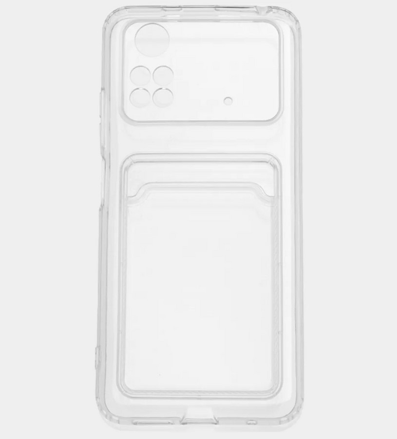 Аксессуары для сотовых оптом: Силиконовая накладка с отсеком для карты с защитой камеры Xiaomi Poco M4 pro 4G прозрачный