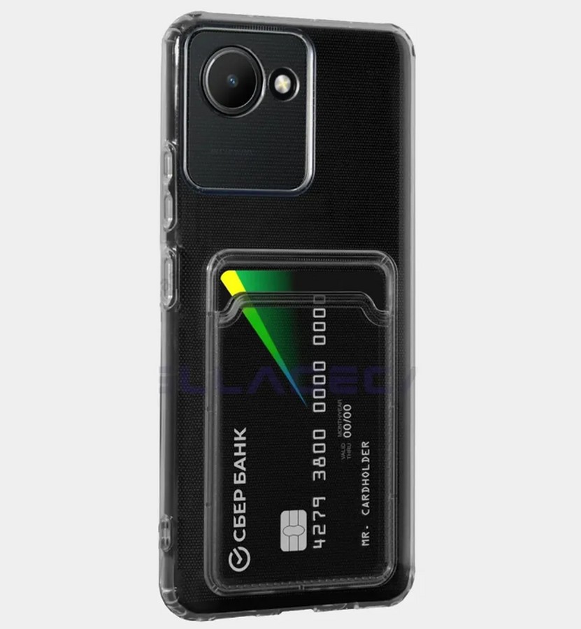 Аксессуары для сотовых оптом: Силиконовая накладка с отсеком для карты с защитой камеры Realme C30 прозрачный