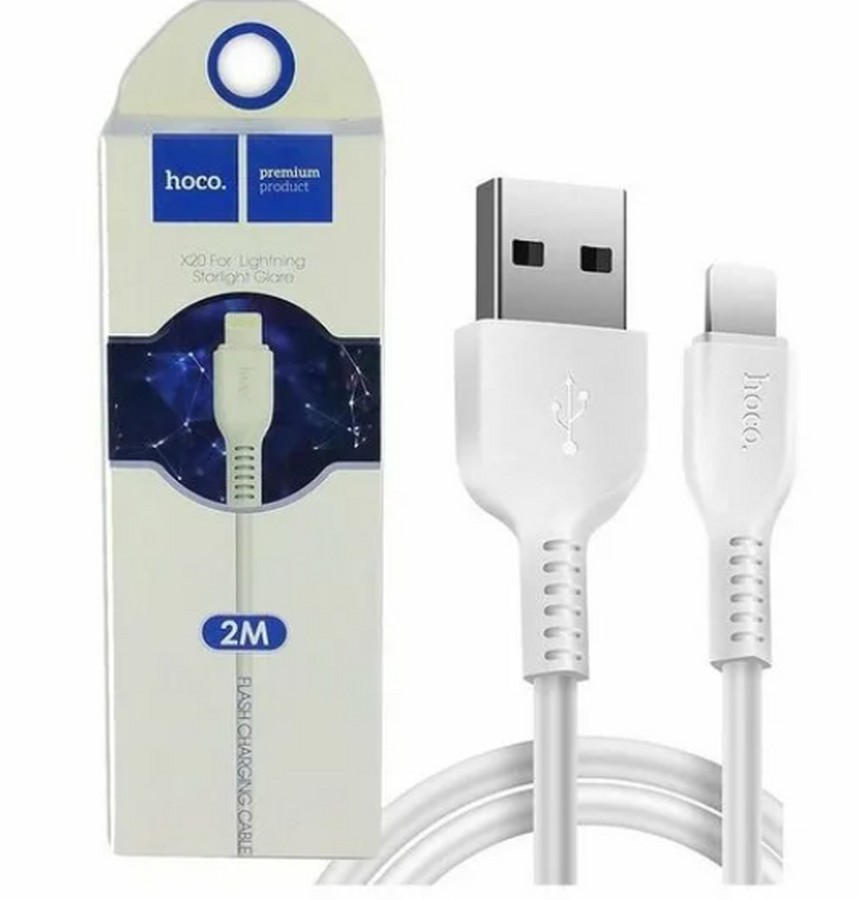 Аксессуары для сотовых оптом: USB кабель Hoco X20 Lightning 2m белый