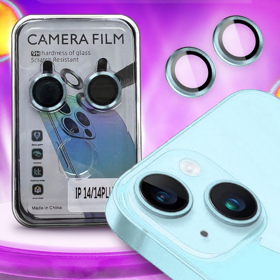 Аксессуары для сотовых оптом: Защитное стекло для камеры для Apple iPhone 14 (6.1)/14 Max (6.7) 2 Lenses голубой