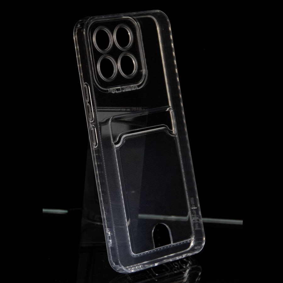 Аксессуары для сотовых оптом: Силиконовая накладка с отсеком для карты с защитой камеры для Huawei Honor X8A прозрачный