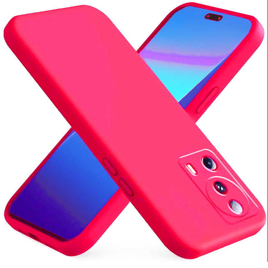 Аксессуары для сотовых оптом: Силиконовая накладка без логотипа Silky soft-touch для Xiaomi 13 Lite ярко-розовый