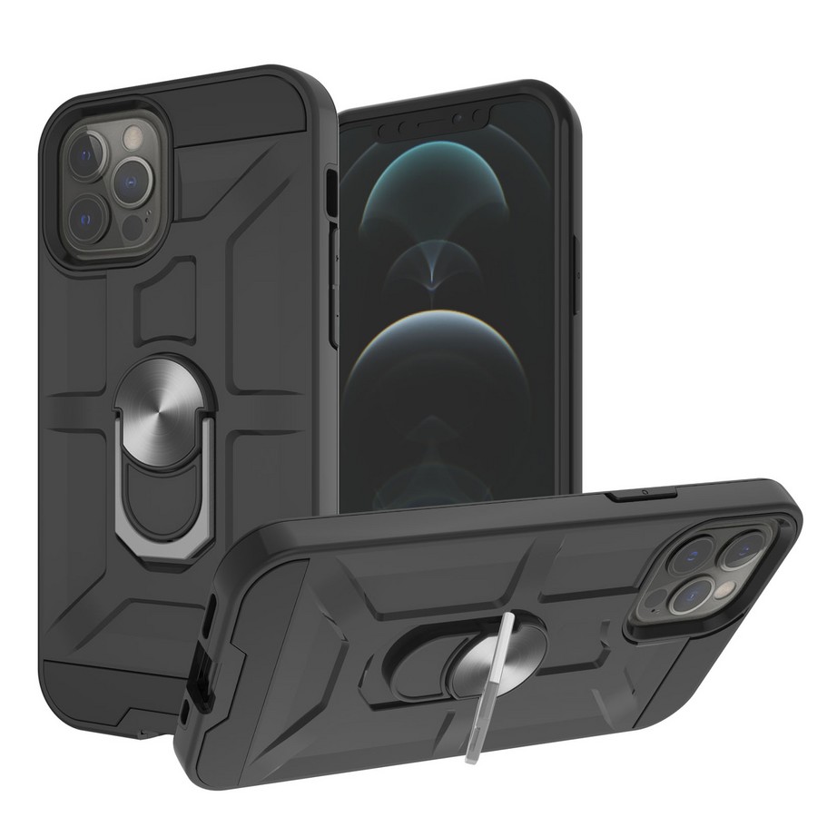 Аксессуары для сотовых оптом: Противоударная накладка Armor Case с кольцом для Apple iPhone 15+ (6.7) черный
