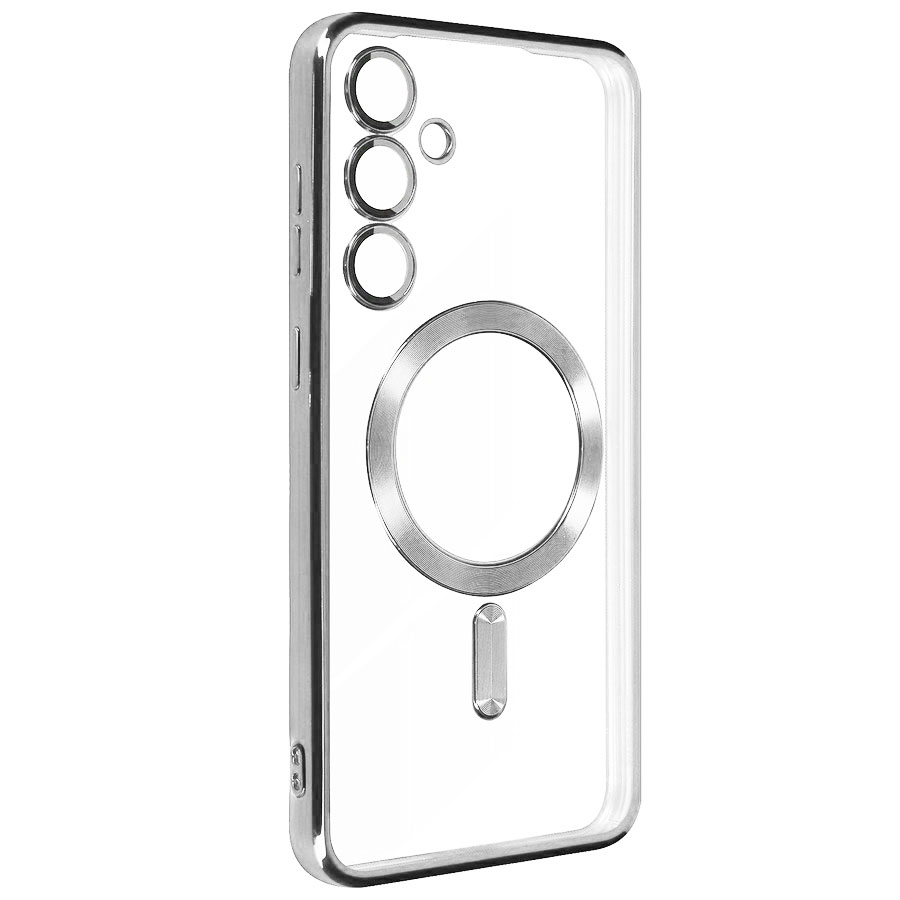 Аксессуары для сотовых оптом: Силиконовая накладка с Magsafe Magnetic для Samsung S24 серебро