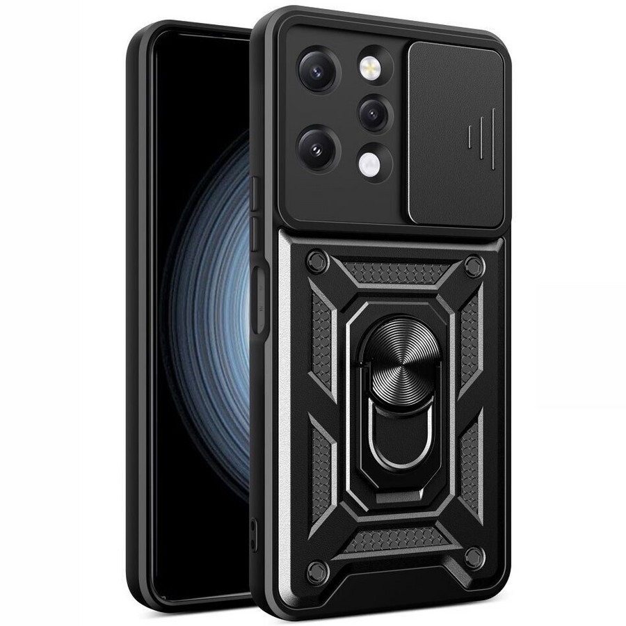 Аксессуары для сотовых оптом: Противоударная накладка с защитой камеры Armor Case с кольцом для Xiaomi Redmi 12 4G черный
