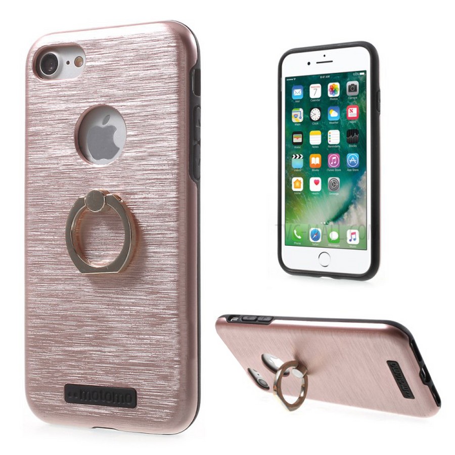 Аксессуары для сотовых оптом: Противоударная накладка Motomo с кольцом-держателем для Apple iPhone 7 / iPhone 8 / iPhone SE 2020 розовое золото