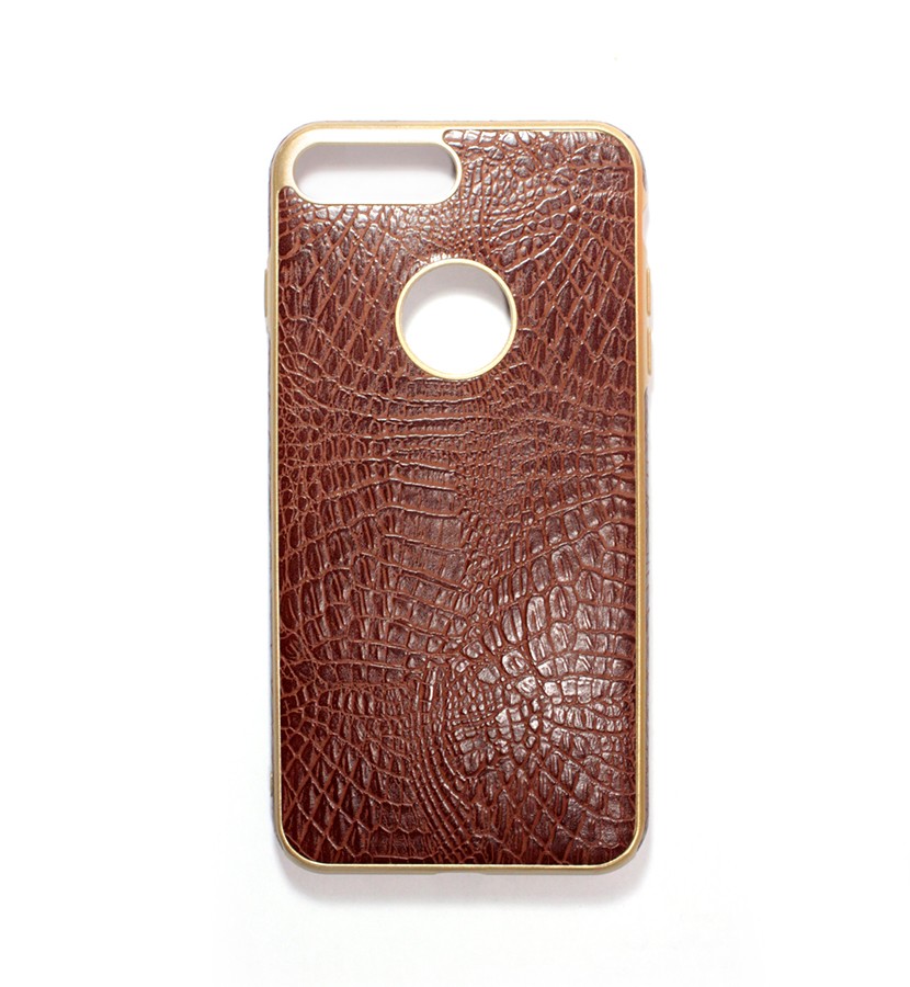 Аксессуары для сотовых оптом: Силиконовая накладка Lux Series Crocodile Leather для Apple iPhone 7+ / iPhone 8+ коричневый/золото