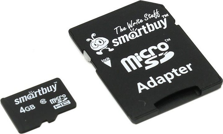Аксессуары для сотовых оптом: MicroSD SmartBuy 4 Гб с адаптером HC класс 10
