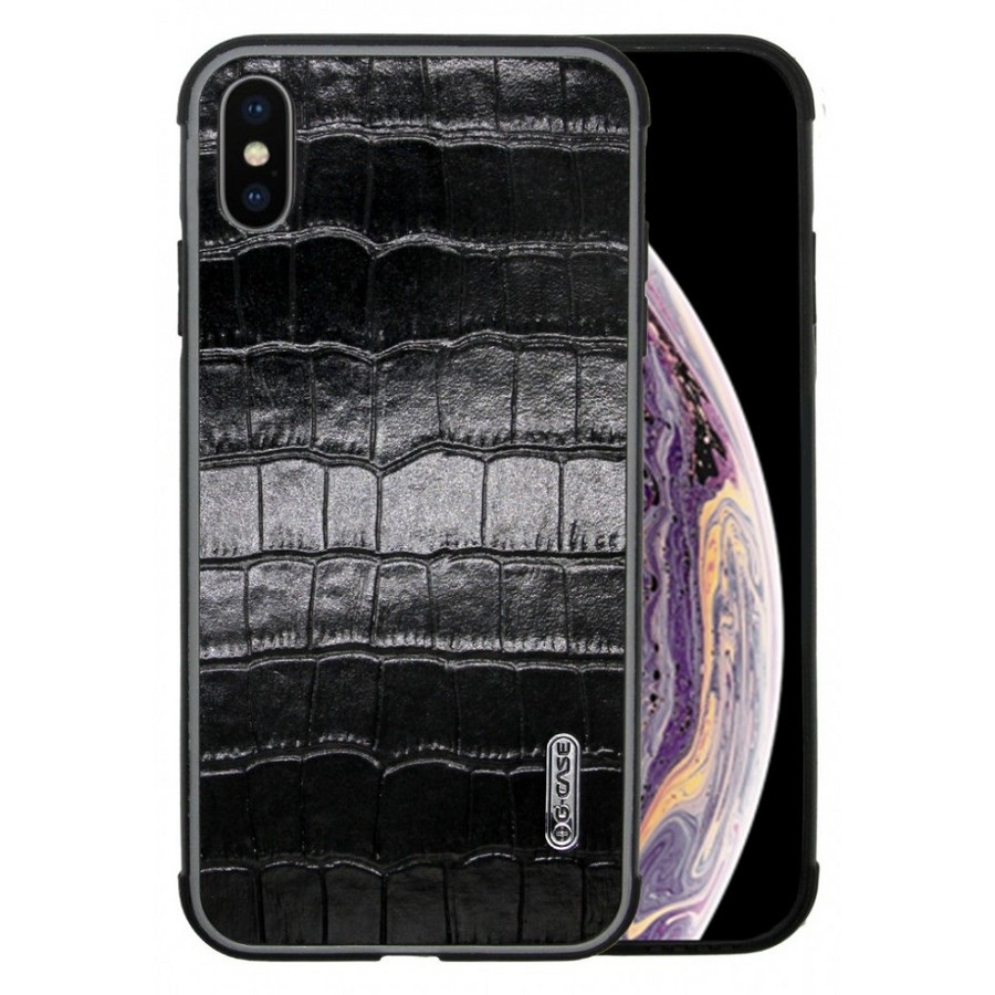 Аксессуары для сотовых оптом: Кожаная накладка G-Case Monte Carlo Series Sheep Skinдля Apple iPhone Xs Max рептилия черный