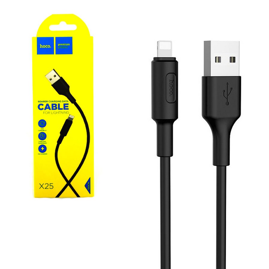Аксессуары для сотовых оптом: USB кабель Hoco X25 Lightning 1m черный