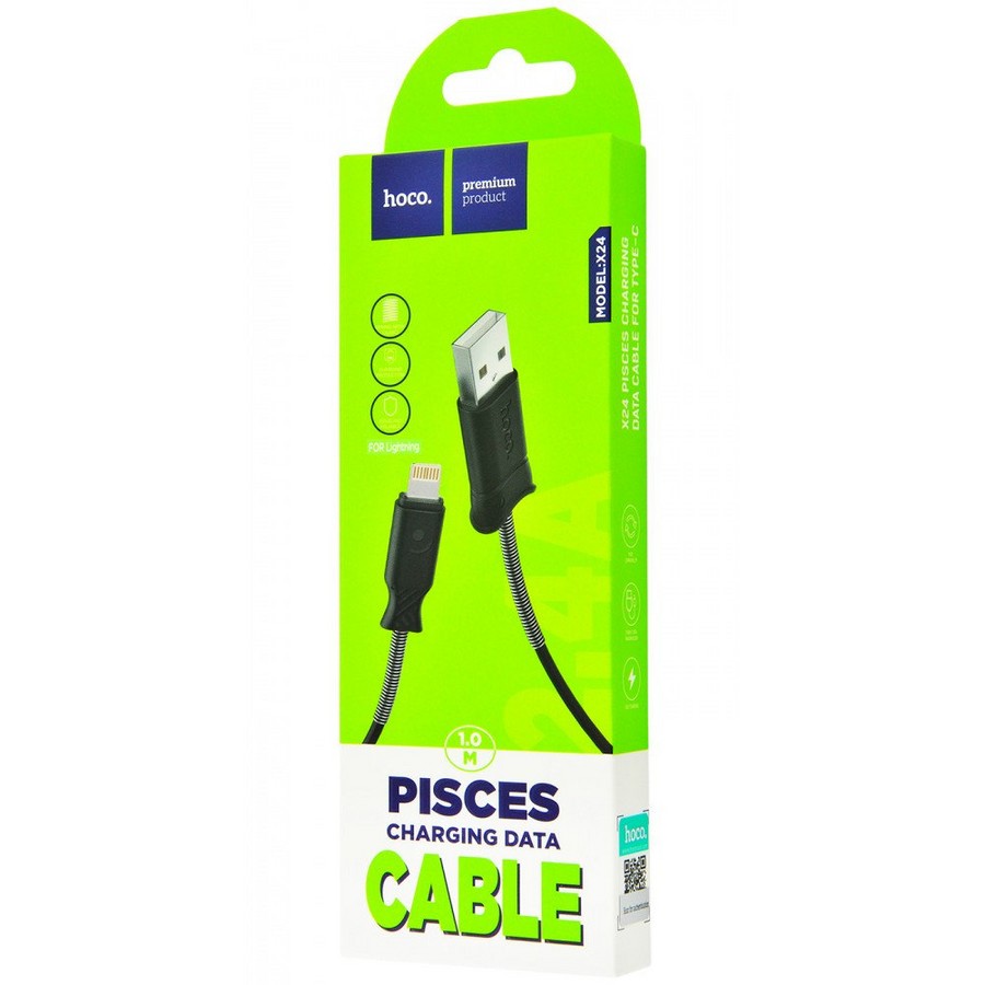 Аксессуары для сотовых оптом: USB кабель Hoco X24 Lightning 1m черный