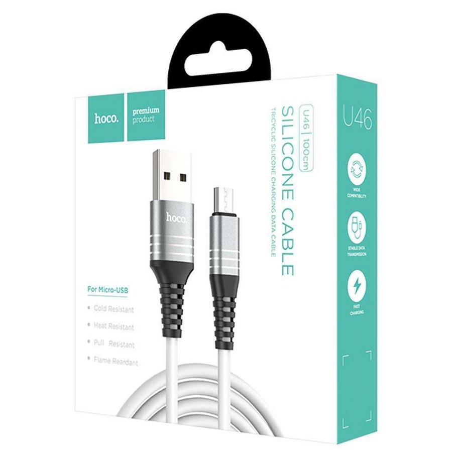 Аксессуары для сотовых оптом: USB кабель Hoco U46 micro 1m серебро