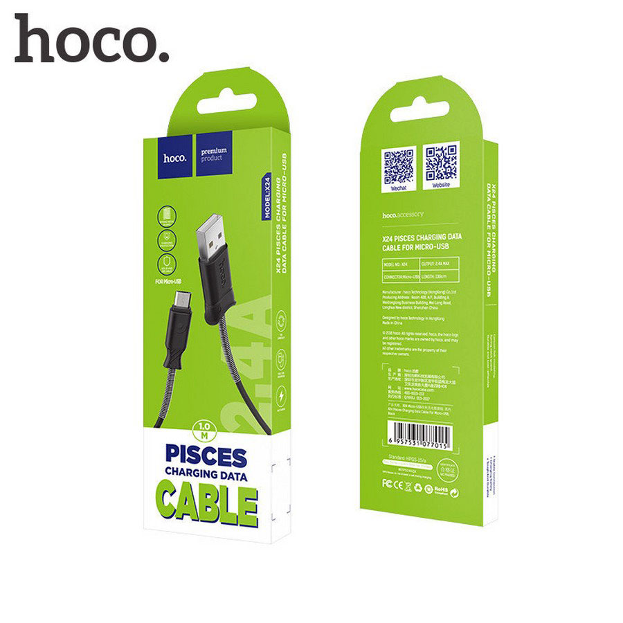 Аксессуары для сотовых оптом: USB кабель Hoco X24 Micro 1m черный