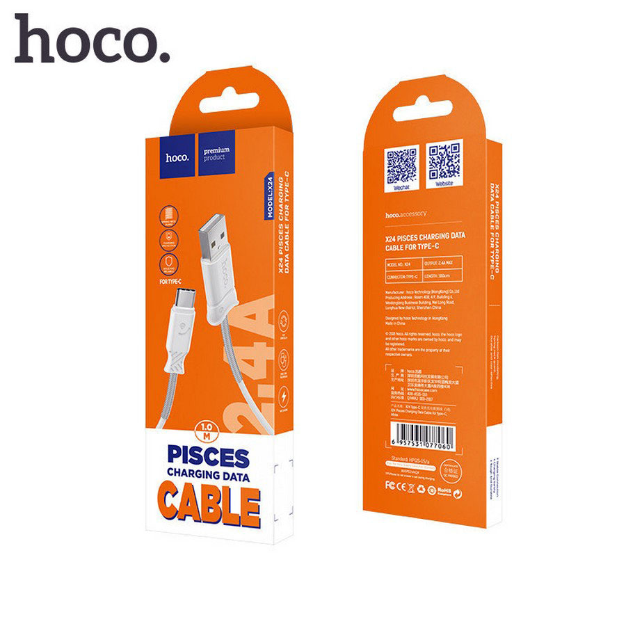 Аксессуары для сотовых оптом: USB кабель Hoco X24 Type-C 1m белый