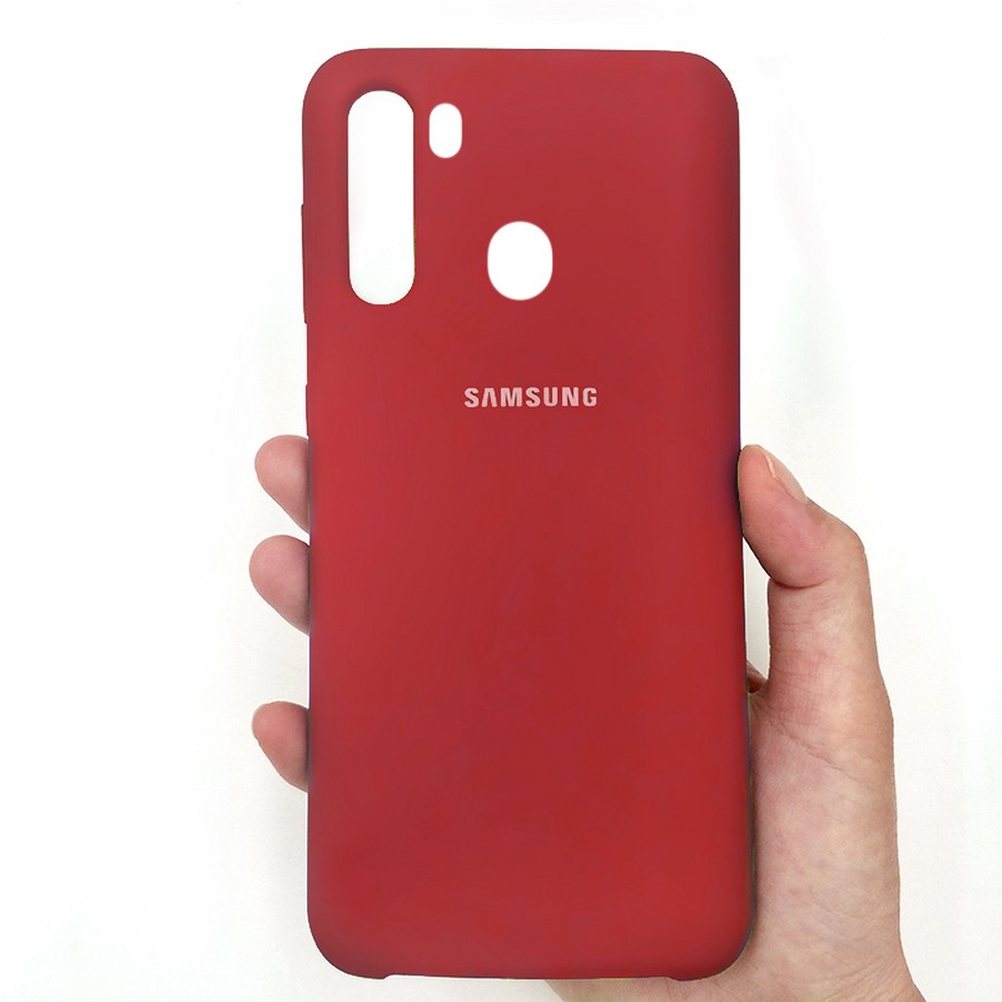 Аксессуары для сотовых оптом: Силиконовая накладка Silky soft-touch для Samsung A21 красный