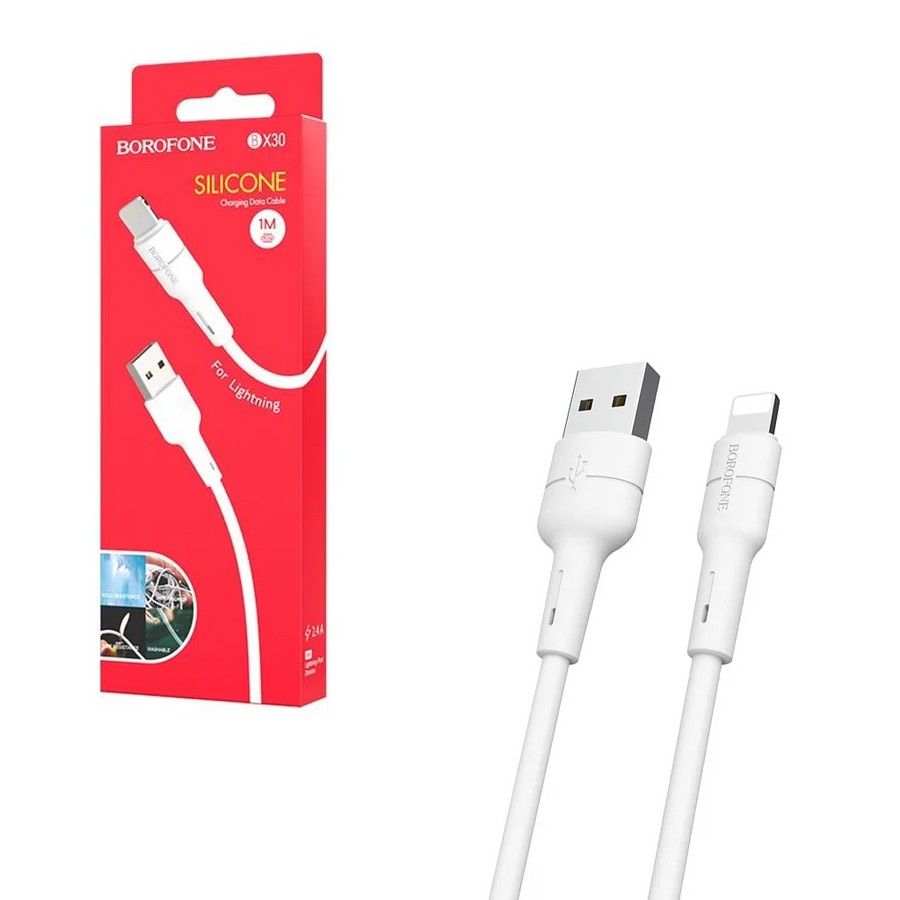 Аксессуары для сотовых оптом: USB кабель Borofone BX30 Lightning Silicone 2.4A 1m белый