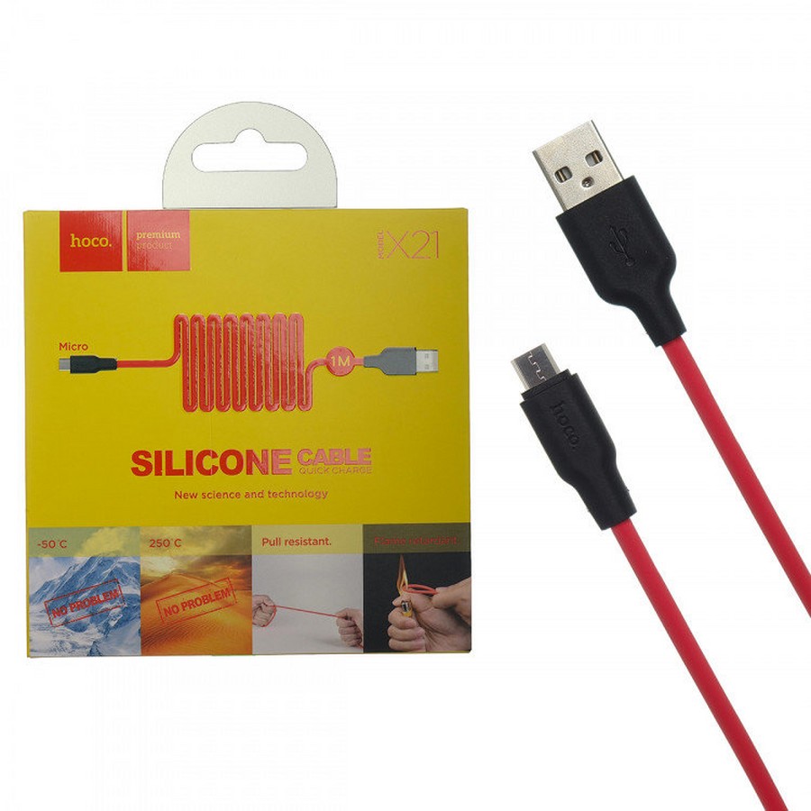 Аксессуары для сотовых оптом: USB кабель Hoco X21 micro 1m красный silicone