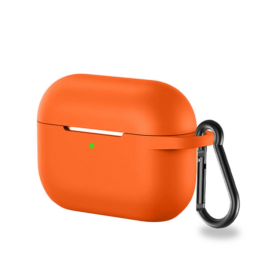 Аксессуары для сотовых оптом: Силиконовый чехол тонкий с карабином для Apple AirPods Pro оранжевый