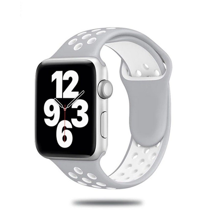 Аксессуары для сотовых оптом: Силиконовый ремешок Nike для Apple Watch 38/40/41mm серо-белый