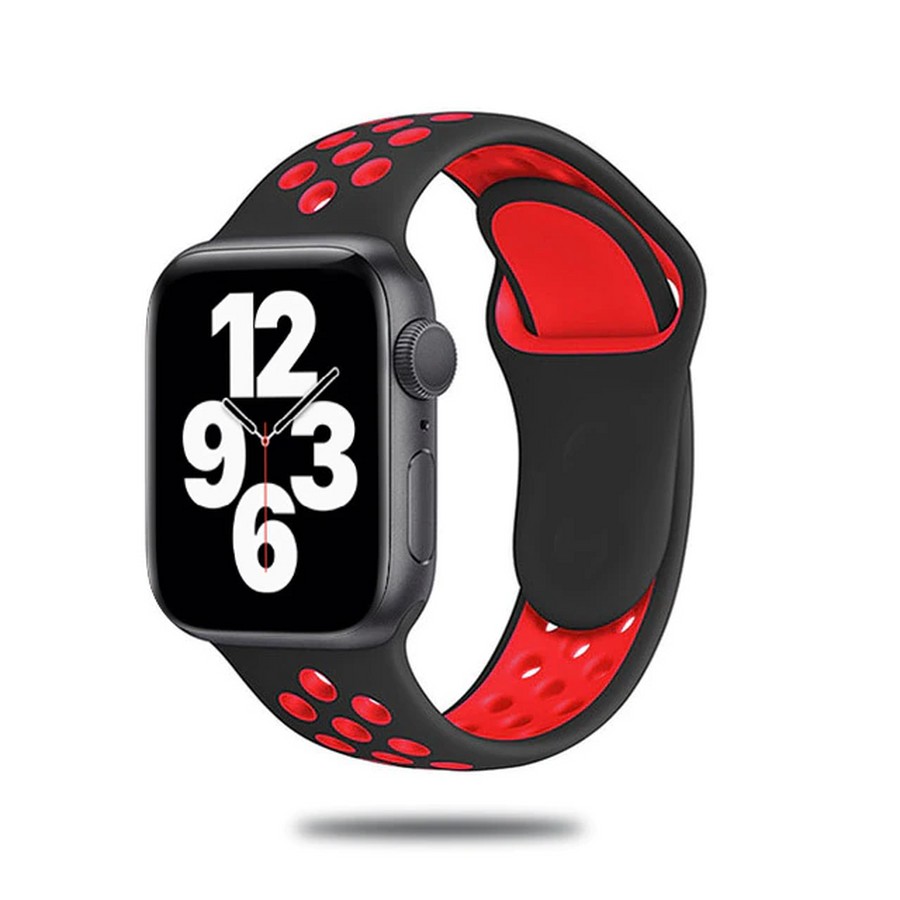 Аксессуары для сотовых оптом: Силиконовый ремешок Nike для Apple Watch 42/44mm черно-красный
