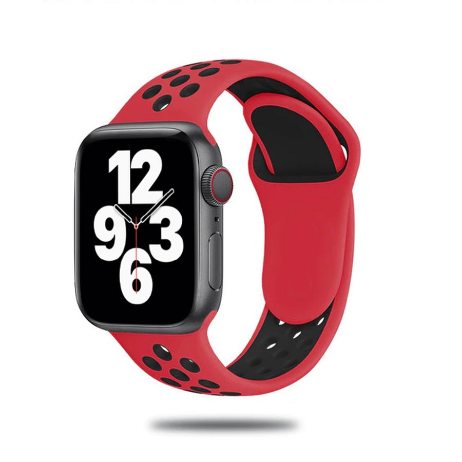 Аксессуары для сотовых оптом: Силиконовый ремешок Nike для Apple Watch 42/44/45mm красно-черный
