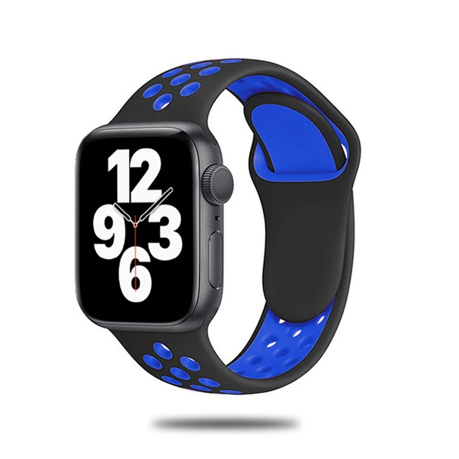 Аксессуары для сотовых оптом: Силиконовый ремешок Nike для Apple Watch 38/40/41mm черно-синий