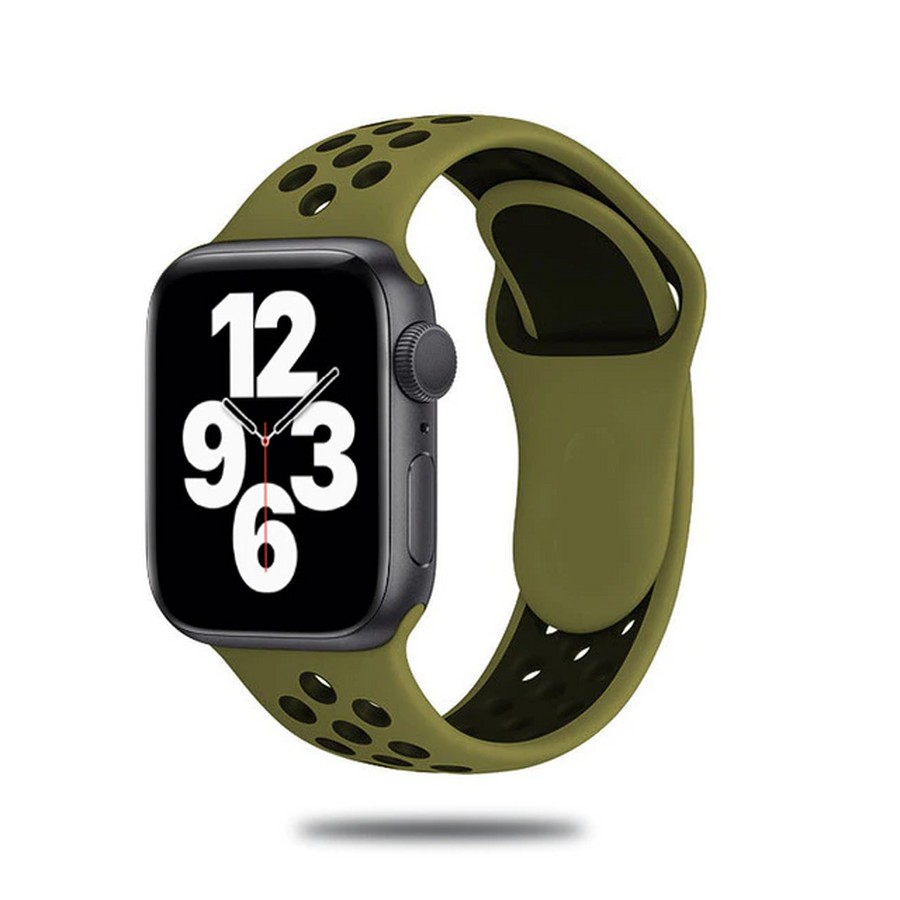 Аксессуары для сотовых оптом: Силиконовый ремешок Nike для Apple Watch 42/44mm хаки-черный