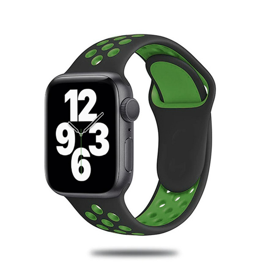 Аксессуары для сотовых оптом: Силиконовый ремешок Nike для Apple Watch 38/40mm черно-зеленый