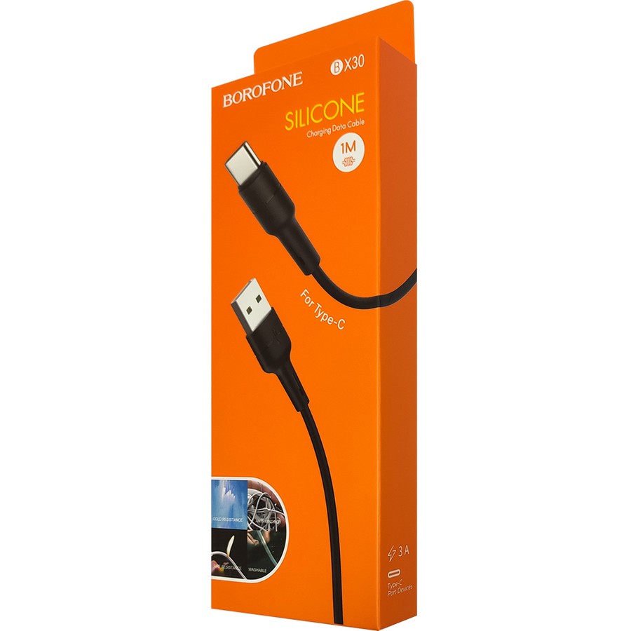 Аксессуары для сотовых оптом: USB кабель Borofone BX30 Type-C Silicone 3.0A 1m черный