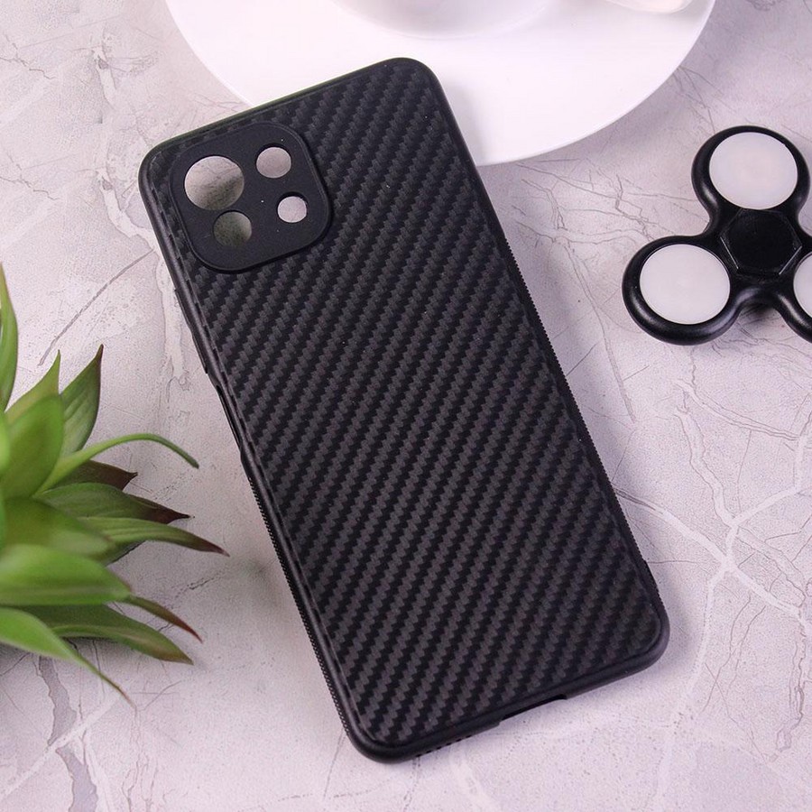 Силиконовая накладка карбон для Xiaomi Mi11 Lite черный оптом - аксессуары  для сотовых телефонов, аксессуары для мобильных телефонов оптом.