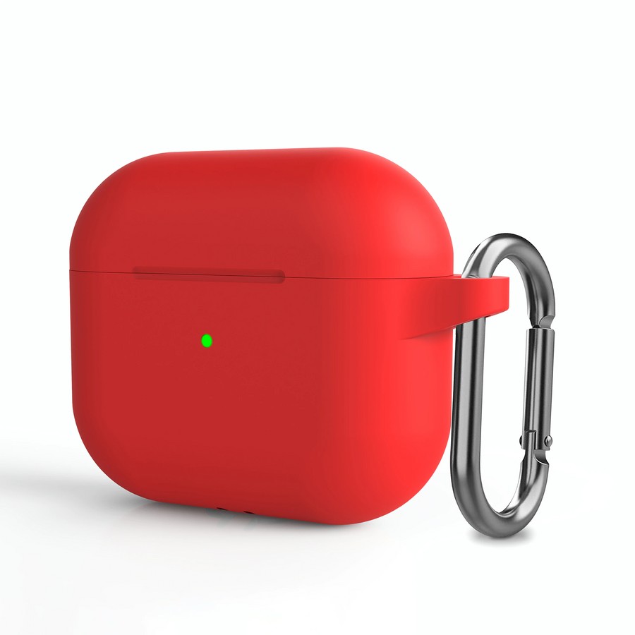 Аксессуары для сотовых оптом: Силиконовый чехол с карабином для Apple AirPods 3 красный
